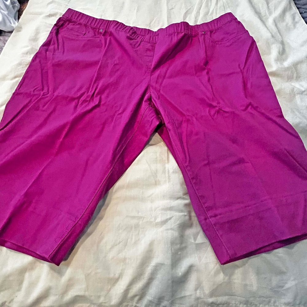 CAPRI JEGGINGS, VIVID FUSCHIA, SIZE 5X, PULL ON, 3 POCKETS, COTTON/SPANDEX, HEM